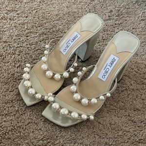 Jimmy Choo Pearl Embellished Cream Heels